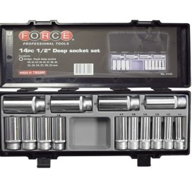 Force - 1/2" Dr 14 Piece Chrome Socket Set 10-32mm Deep