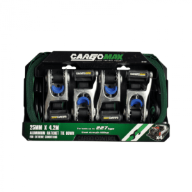 Cargomax - Tie Down Ratchet Strap S-Hook 25mm x 4.2m - 4 Piece