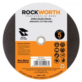 Rockworth Steel Cutting Disc - 230mm x 3.0mm - 5 Per Pack - Bulk Pack of 2