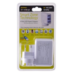 Plug Adaptor - 4 Port - LED Power Indicator - 50/60Hz - White