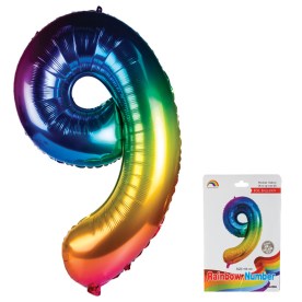 Balloon - Aluminium Foil - Metallic Rainbow - Number 9 - 106cm - 2 Pack