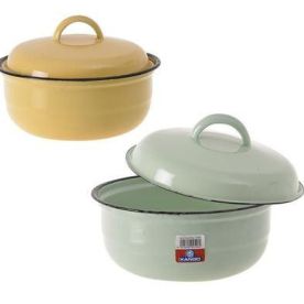 18cm Enamel Food Dish with Plain Lid - 2 Pack