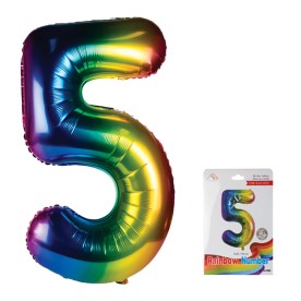 Balloon - Aluminium Foil - Metallic Rainbow - Number 5 - 106cm - 2 Pack