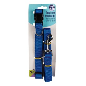 Pet Mall - Dog Lead & Collar - Nylon - Blue - 22-55cm - 1.2m x 2cm - 2 Pack