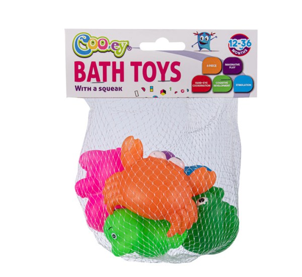 Bath Toys - With Squeak - Animals - Assorted Colours - 6 Piece - 2 Pack