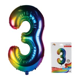 Rainbow Foil Balloon Number 3