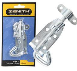 Zenith Galvanized Pad-Bolt 100mm and Screws - 2 Pack