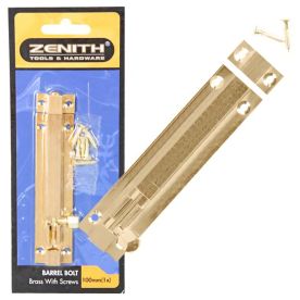 Barrel-Bolt+Screws Brass 100mm - 2 Pack