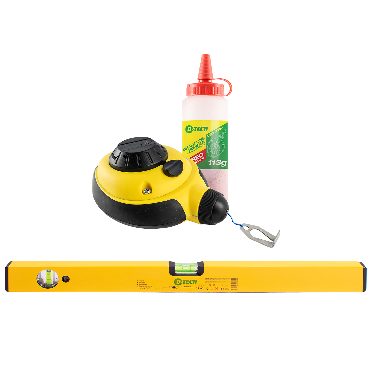 D-Tech Spirit Level 600Mm & 30M Chalk Line H/Duty Dtsl0060B/Dtcl030