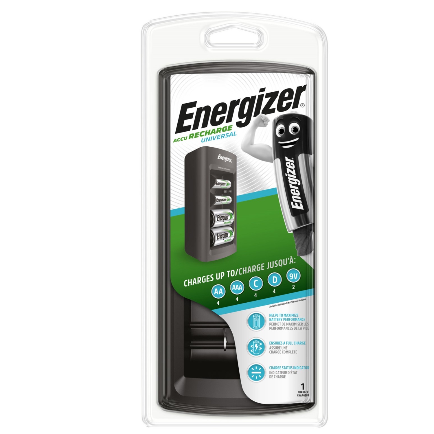 Energizer Universal Charger For Aa/Aaa/C/D Ad 9V Recharge Batteries