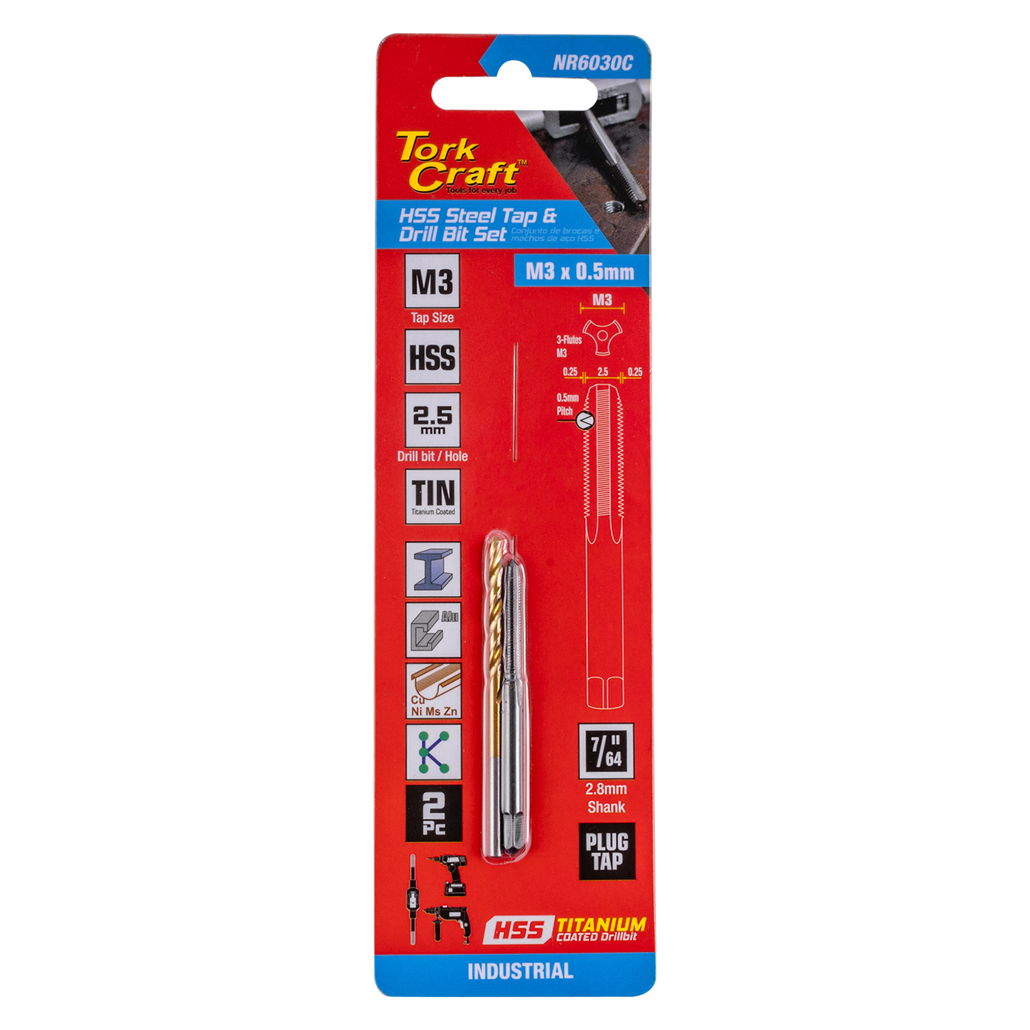 Tork Craft Tap Hss 3X0.5 & Drill 2.5Mm 2Pc Set
