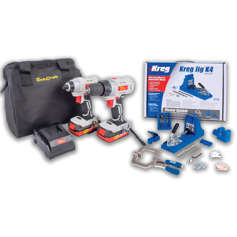 Tork Craft Drill & Impact Driver & Kreg Jig K4 Twin Pack Tc20002