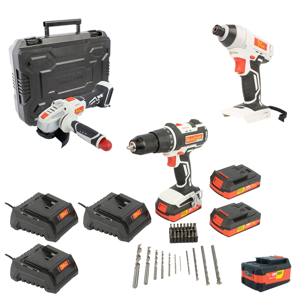 Tork Craft 115 Angle Grinder Wth Imp Driver/Imp Drill / Bat And Std Charger